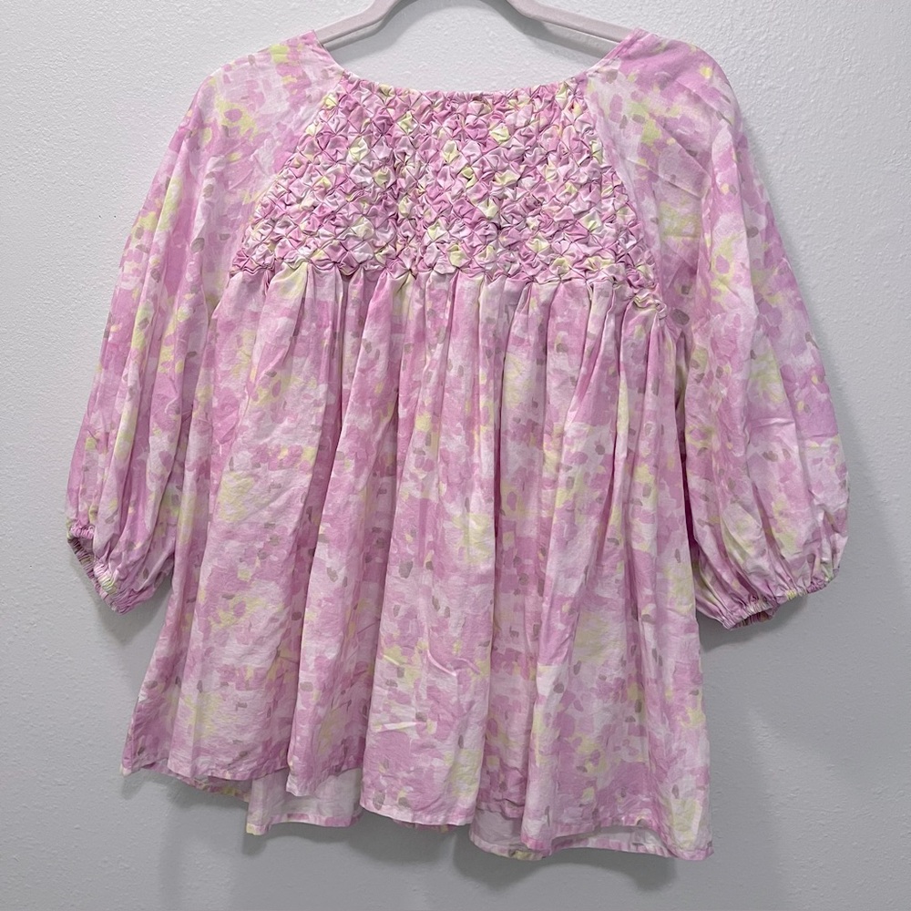 Merlette Pink Puff Sleeve Cotton Blouse Size M